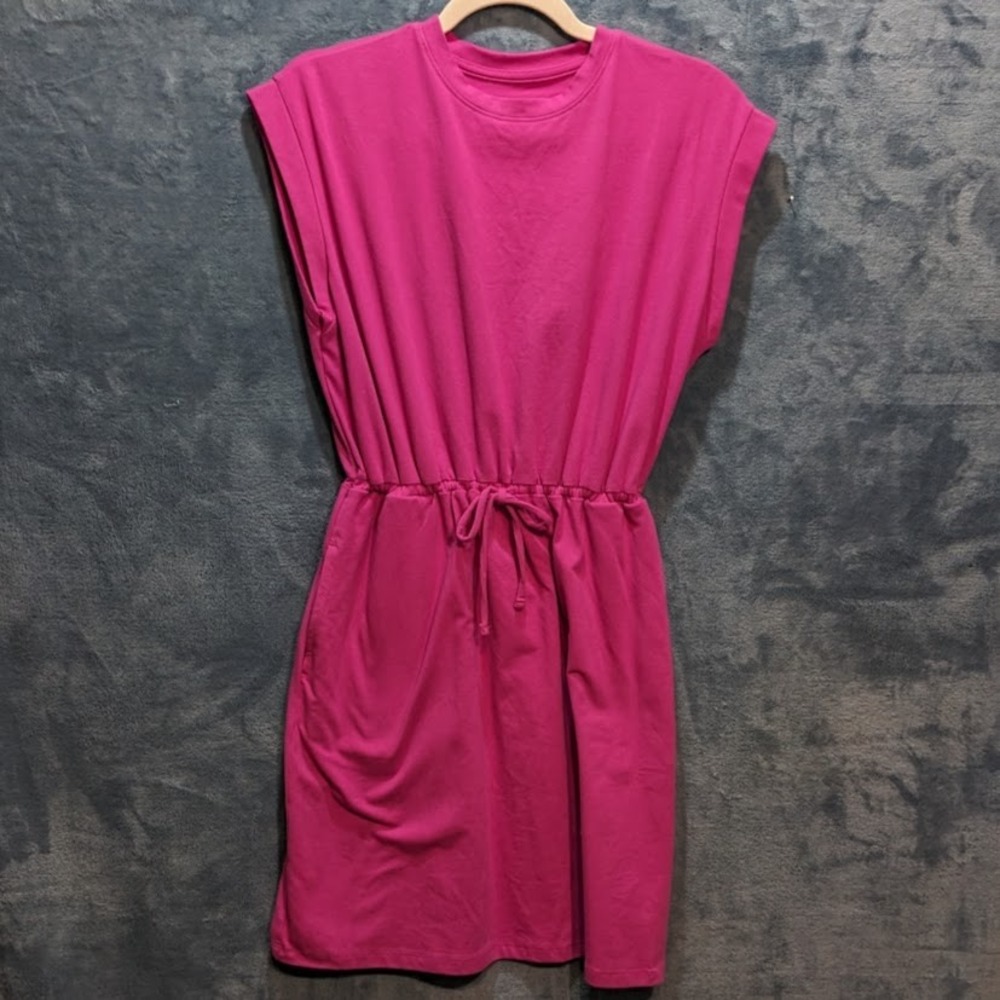A New Day Womens Pink Knit Drawstring Waist Muscle Sleeve Mini Dress Small